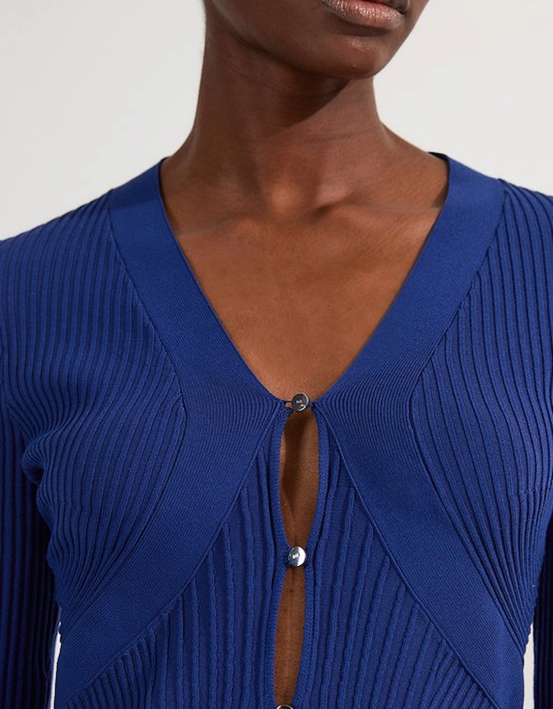 Viscose Blend Curve Rib Detail Knit Cardi, 5 of 4