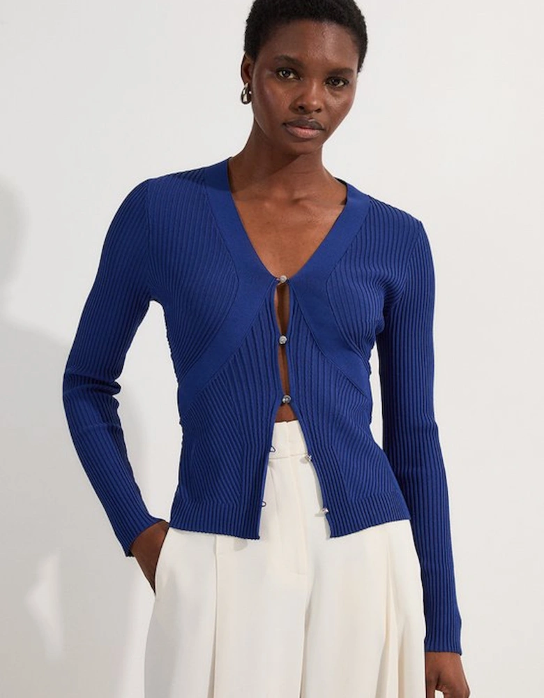Viscose Blend Curve Rib Detail Knit Cardi