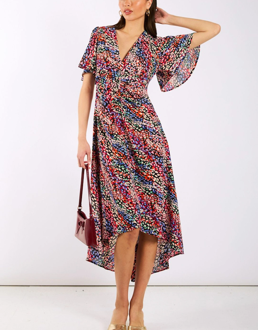 Multicoloured Animal Ruche Midi Dress, 2 of 1