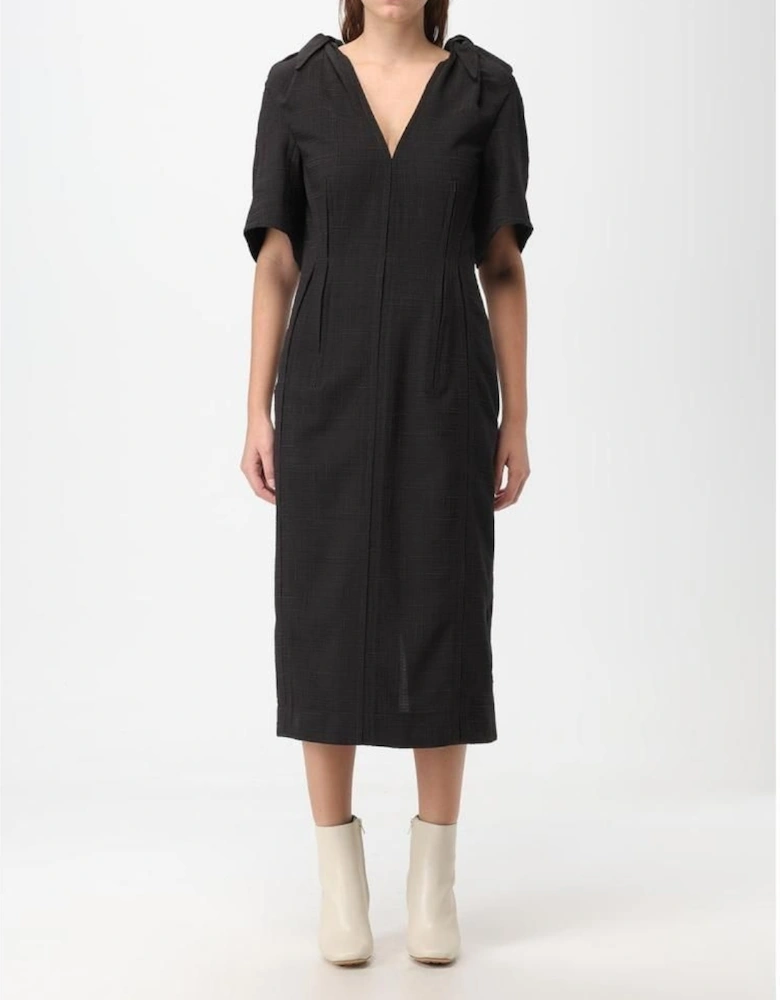 dress in checkered wool blend  - Coffee Dresses