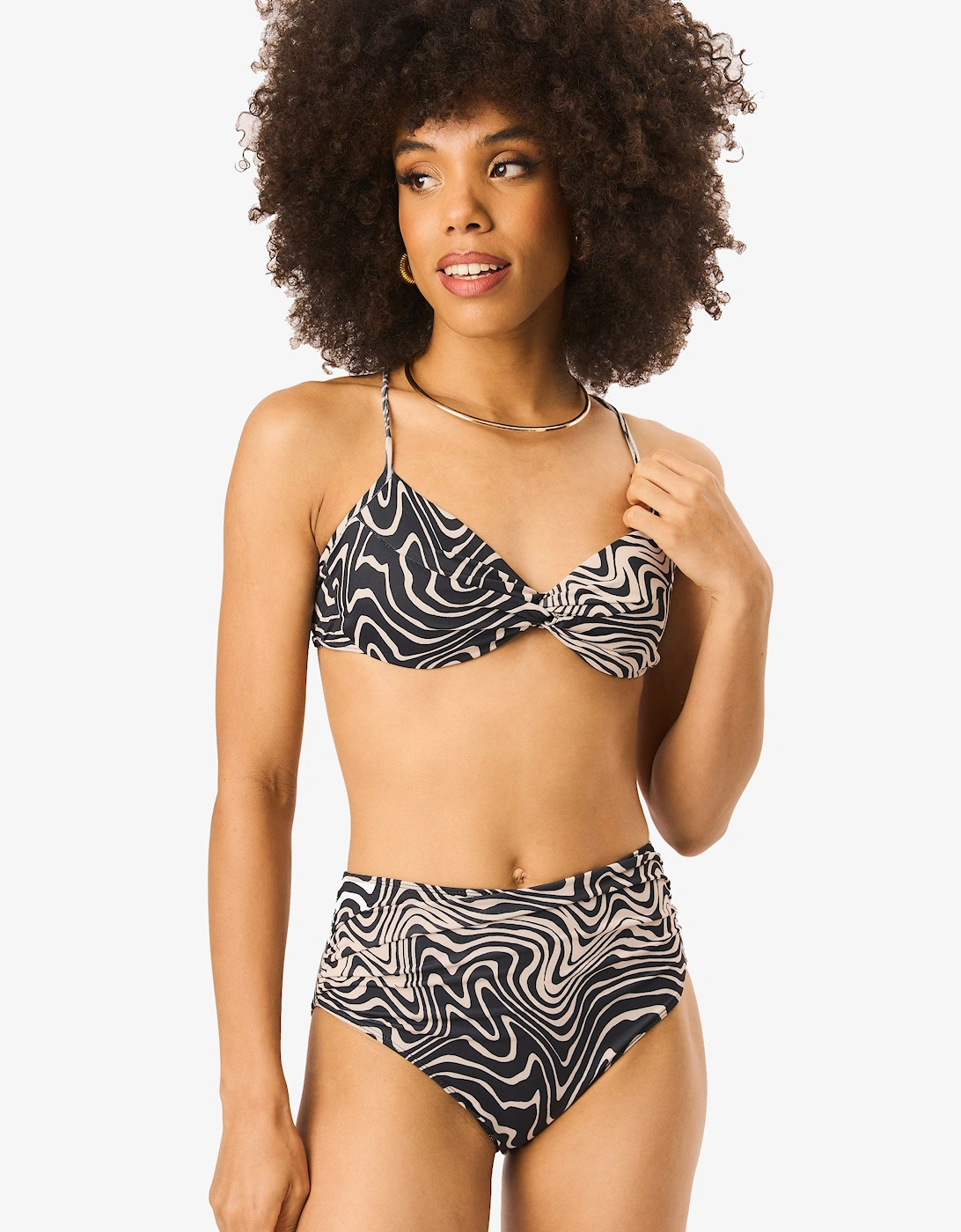 Mono Swirl Print Underwired Bikini Top, 2 of 1