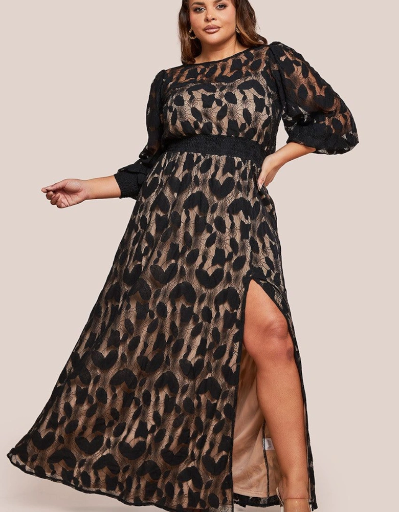 Lace Front Split Long Sleeve Maxi Dress