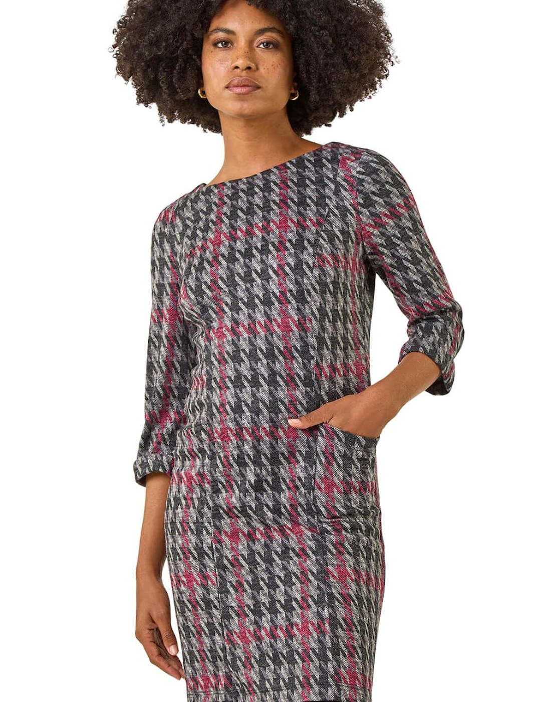 Houndstooth Pocket Shift Stretch Dress, 2 of 1