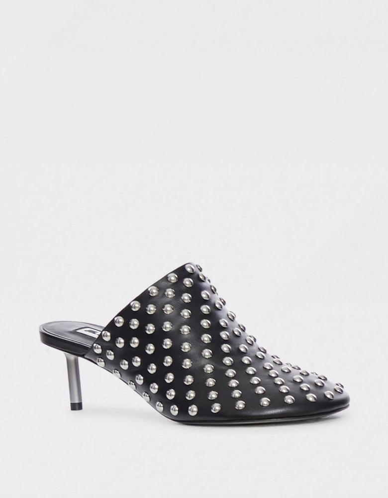 Studded Leather Kitten Heel Mules