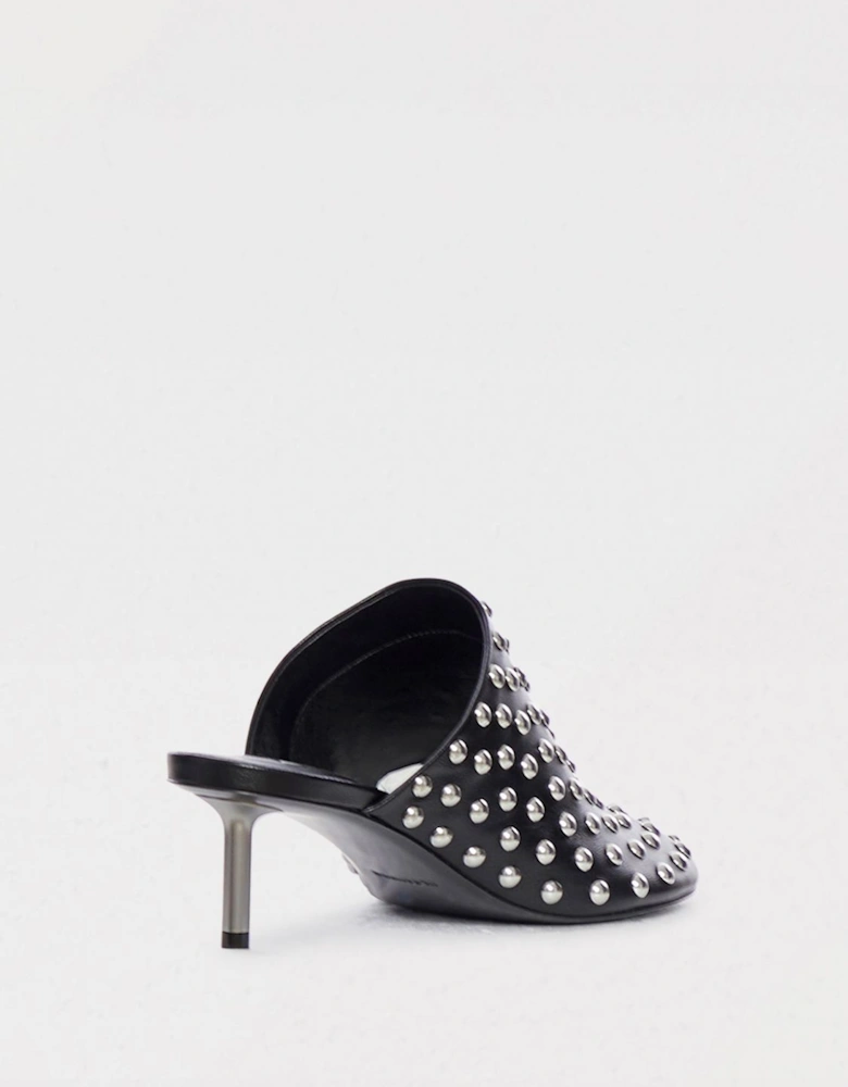 Studded Leather Kitten Heel Mules