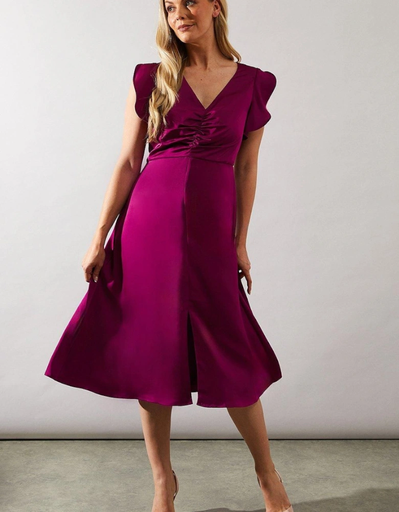 Occasion Satin Ruched Midi Dress