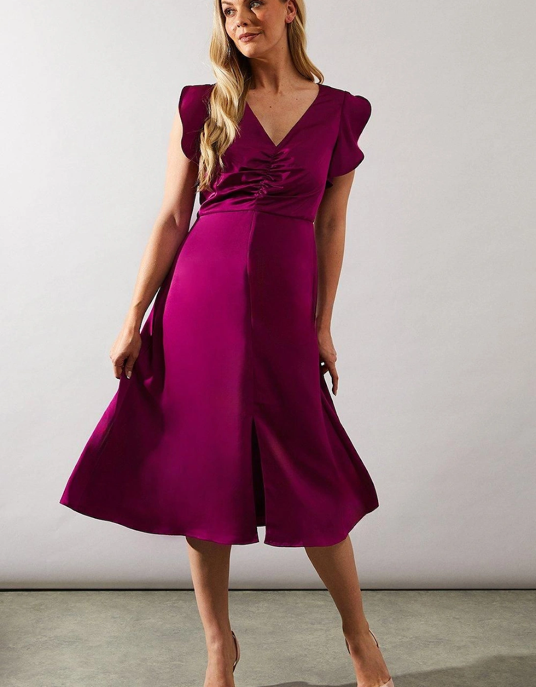 Occasion Satin Ruched Midi Dress, 2 of 1