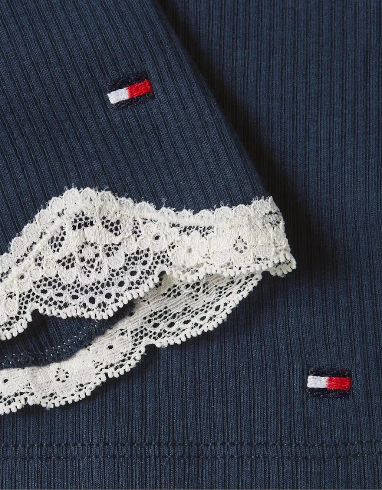 Women TH Lace Ribbed Camisole & Shorts Pyjama Set, Dark Night Navy