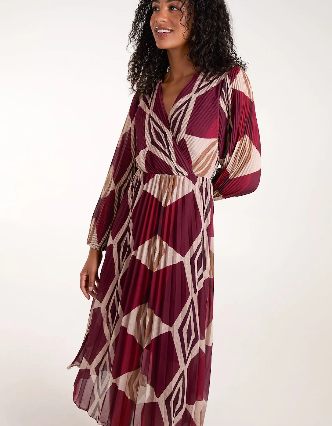Wrap Front Pleated Geometric Maxi Dress, 2 of 1