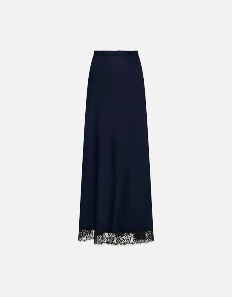 Navy Satin Lace Maxi Skirt