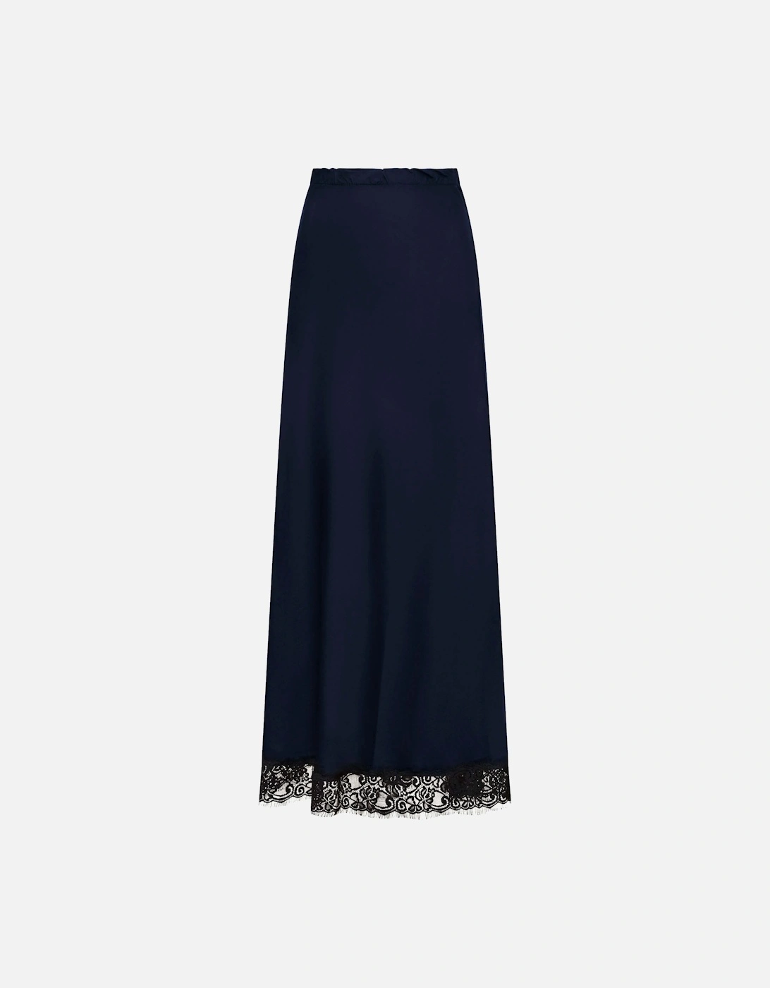 Navy Satin Lace Maxi Skirt