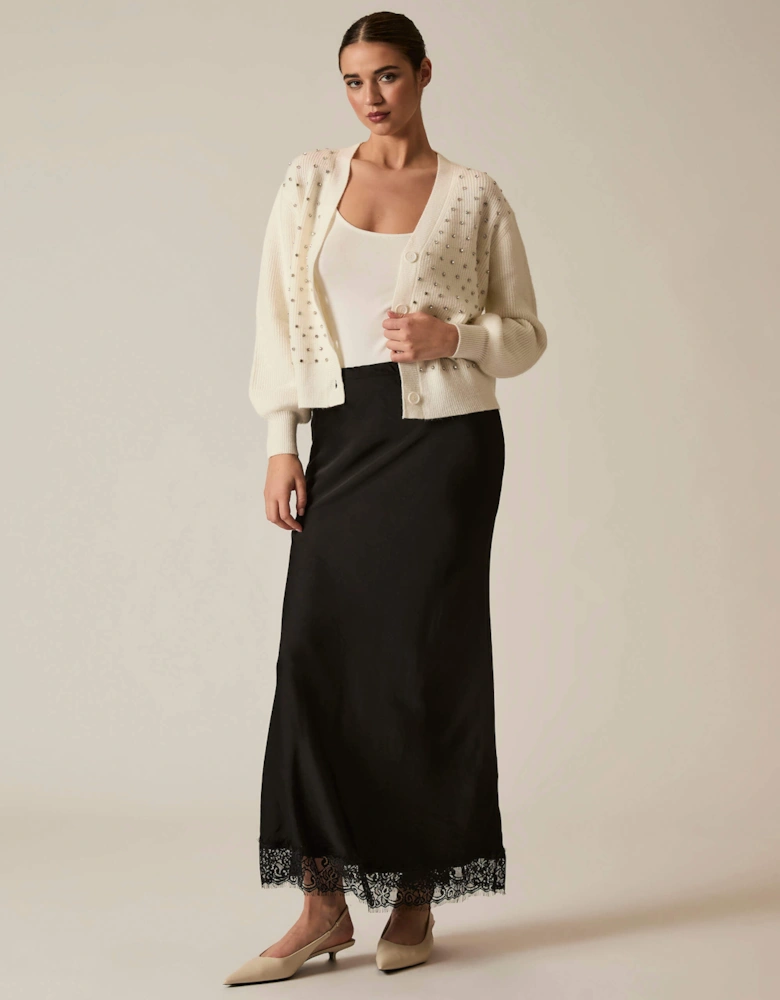 Black Satin Lace Maxi Skirt