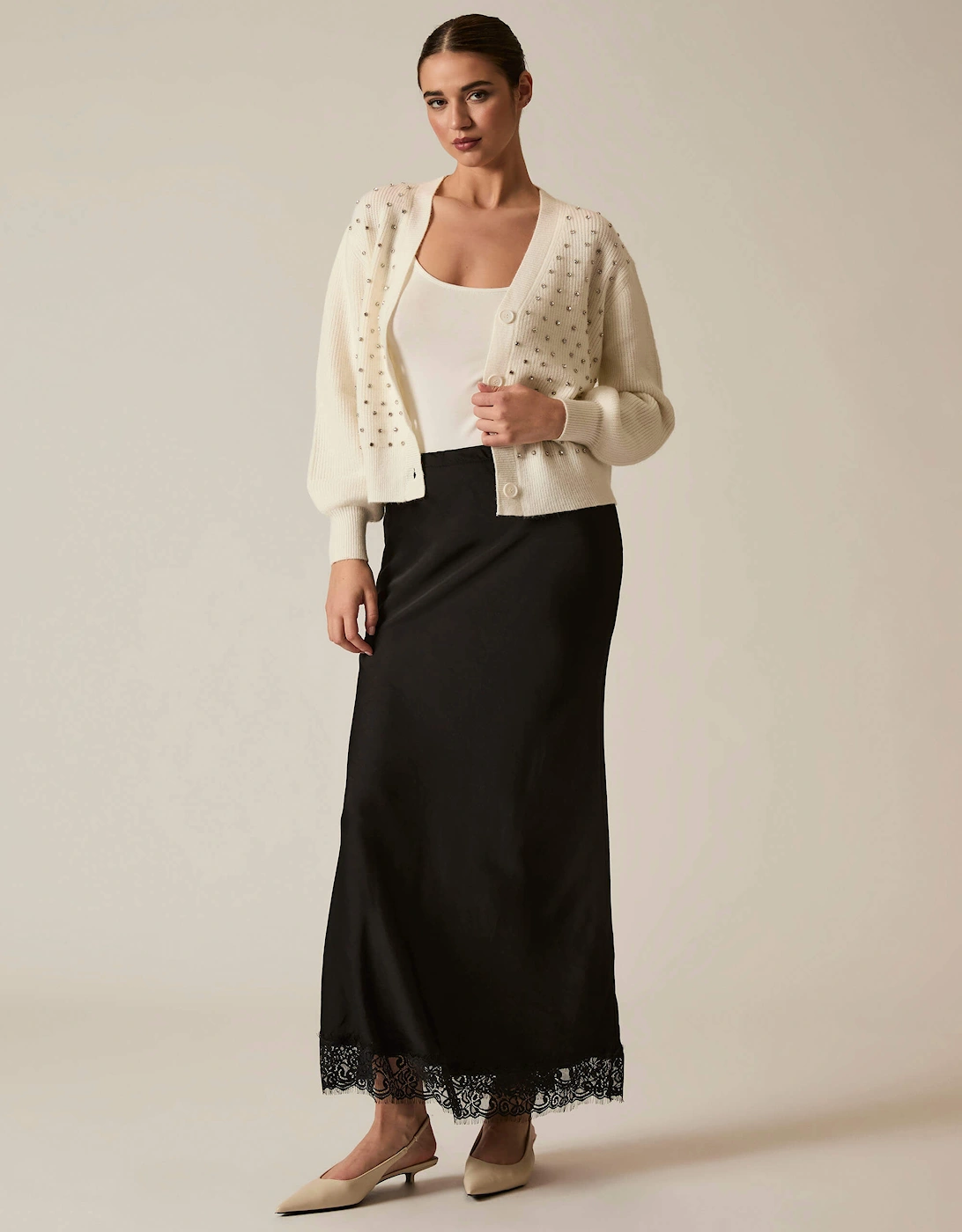 Black Satin Lace Maxi Skirt