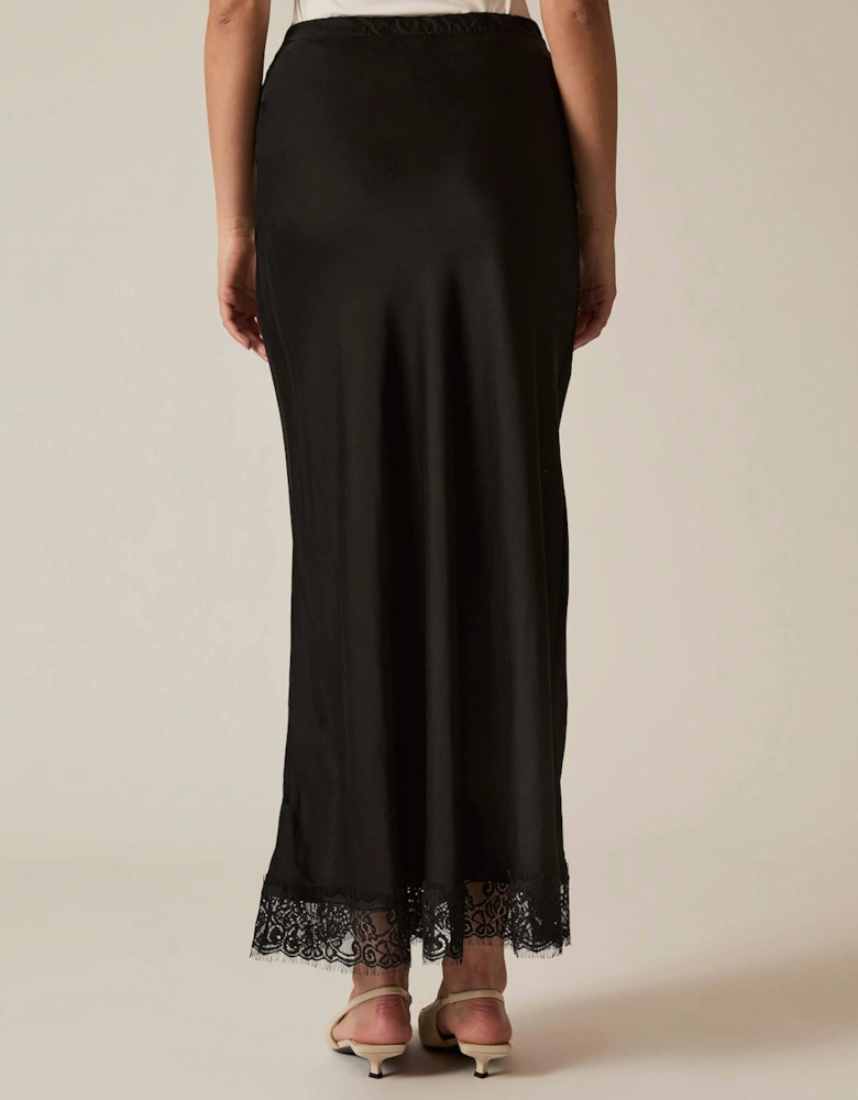 Black Satin Lace Maxi Skirt