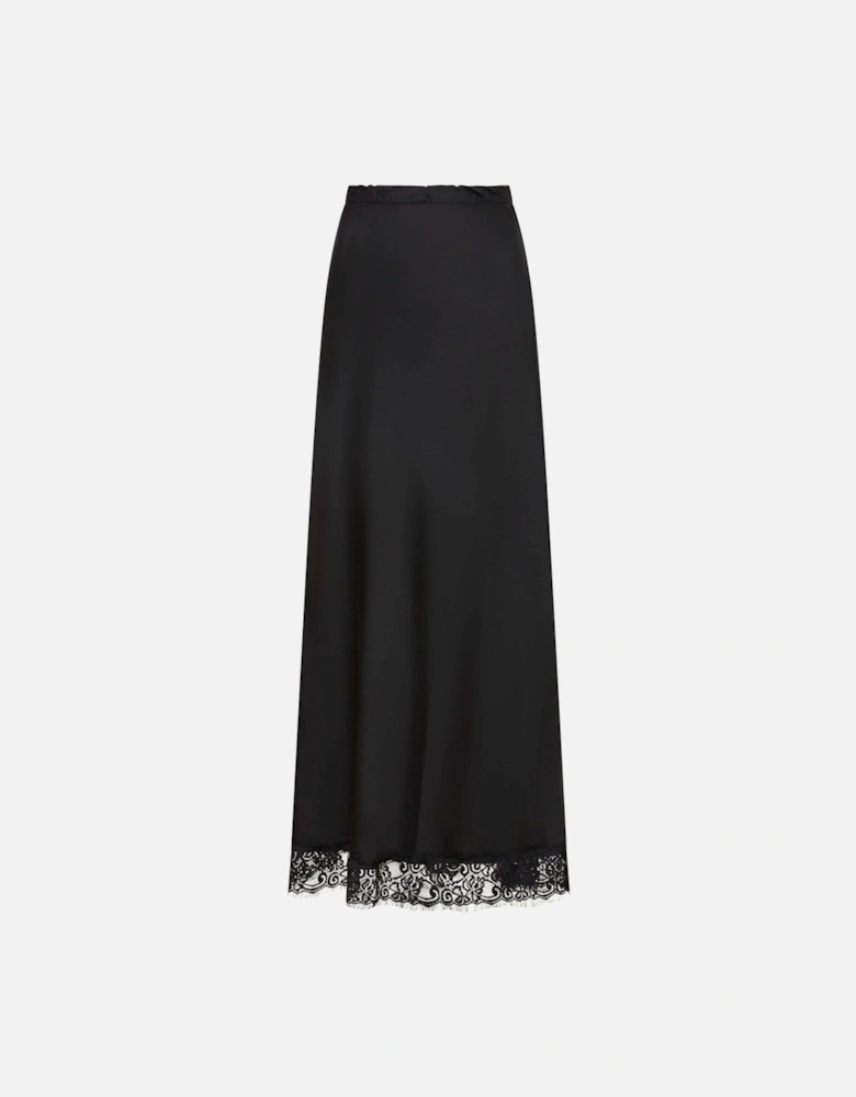 Black Satin Lace Maxi Skirt