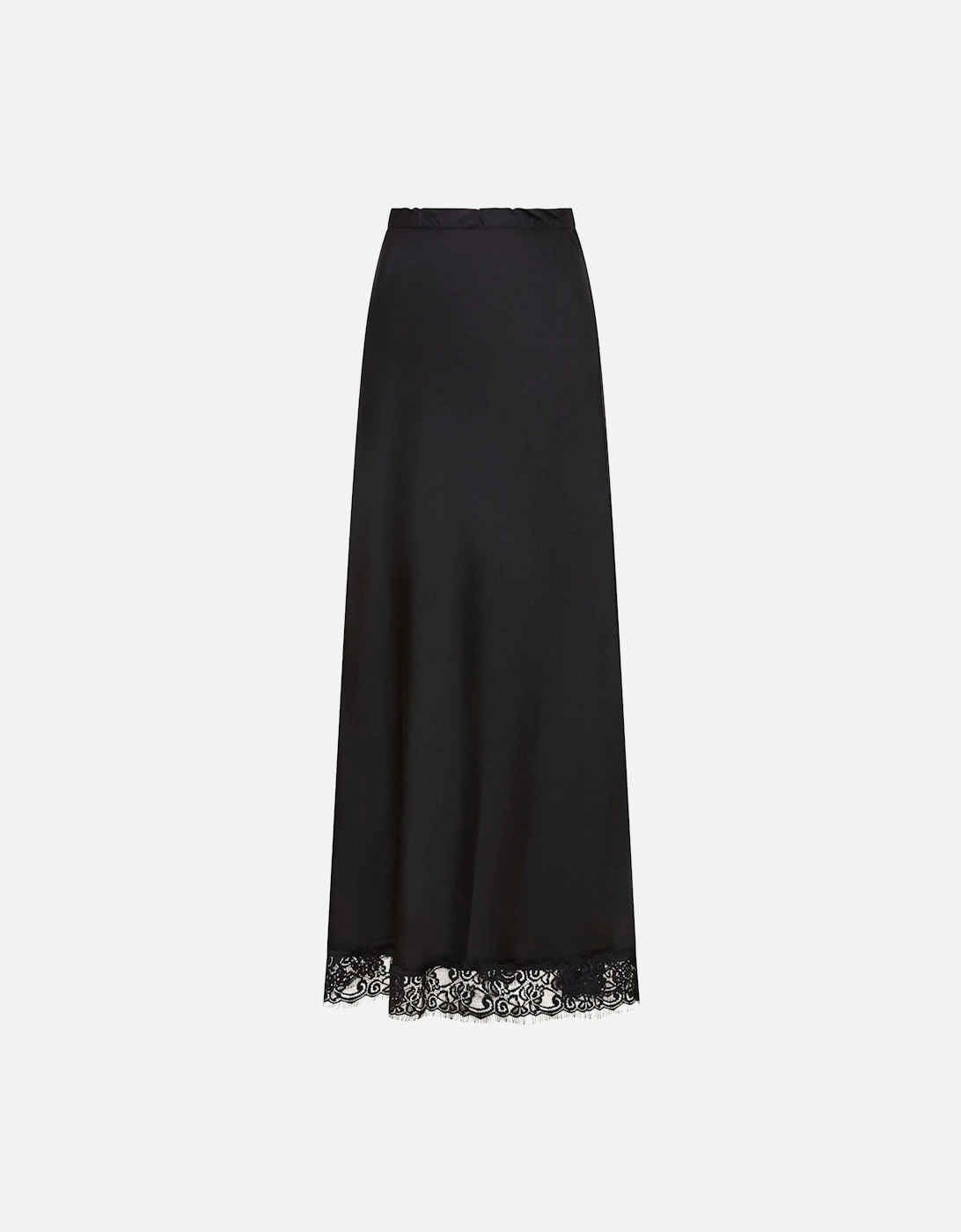 Black Satin Lace Maxi Skirt