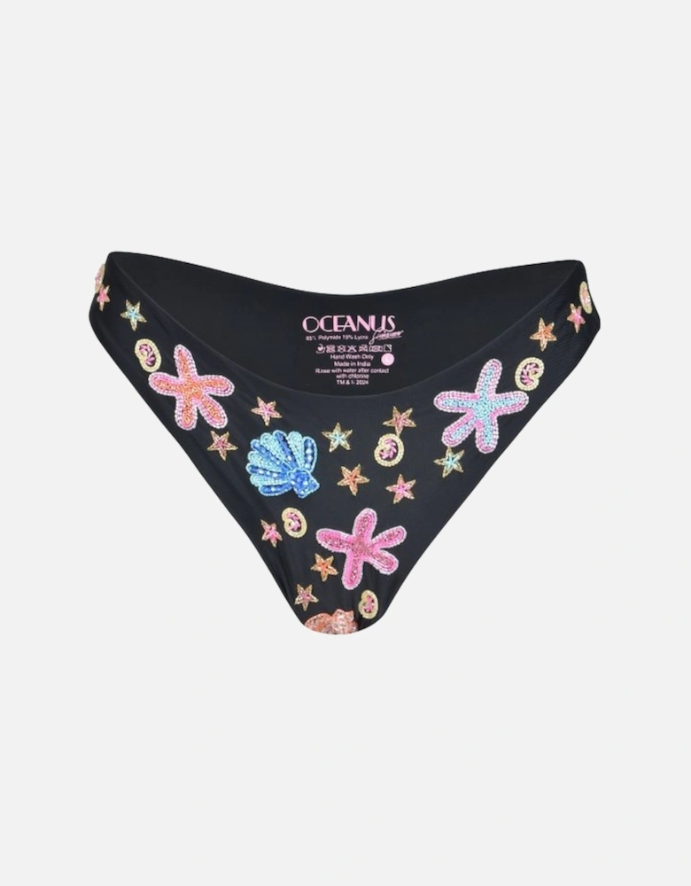 Marissa Hand Embroidered Luxe Bikini Bottom - Black