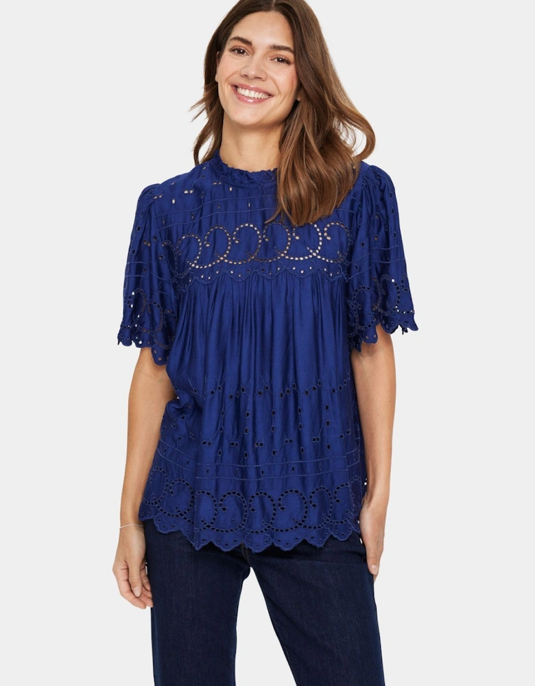 IlseSZ Short Sleeve Eyelet Fabric Blouse