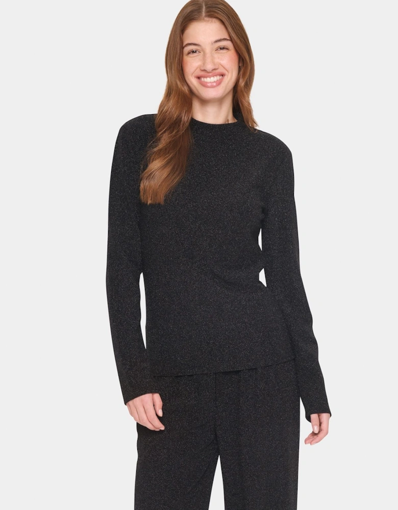 HumaSZ Glitter Slim Fit High Neck Blouse