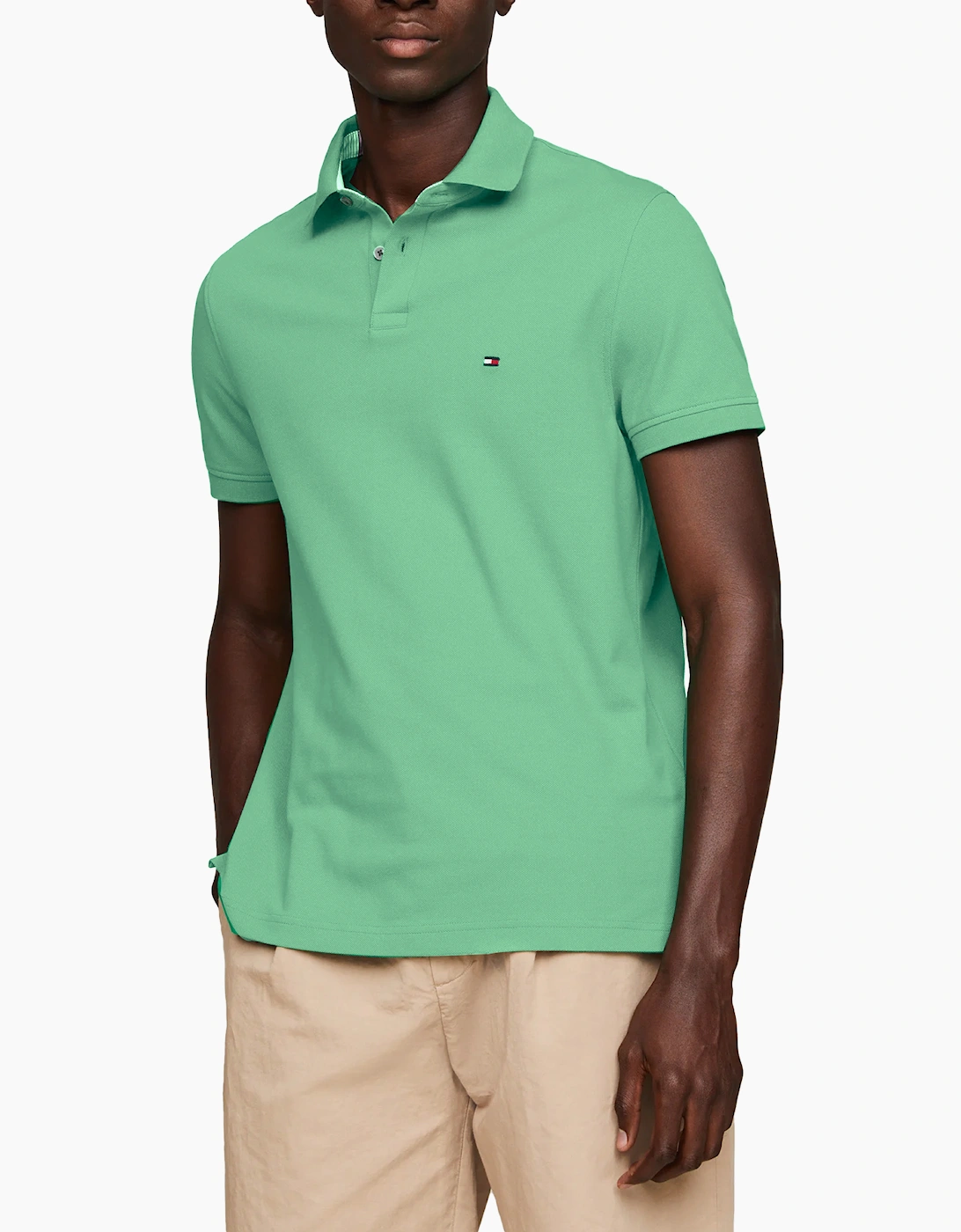 Tommy Hilfiger Unisex Olympic Green Mens Polo Shirts1985 Regular Fit Casual Polo Cotton Golf T Shirts - Size: S