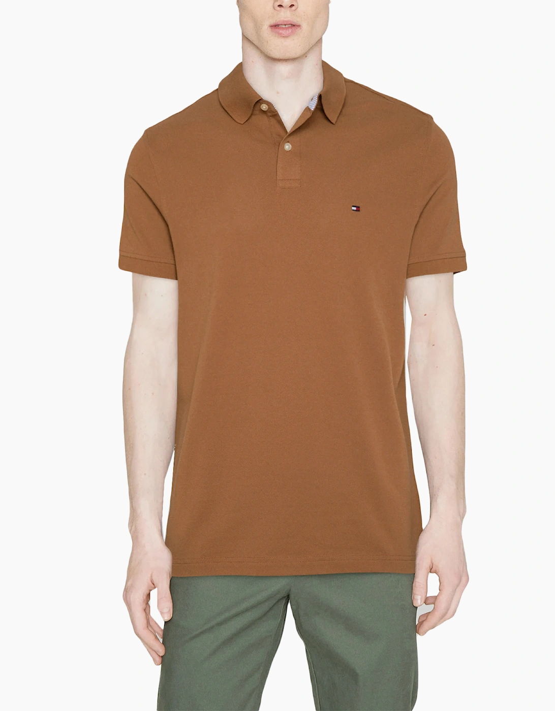 Tommy Hilfiger Unisex Brown Mens Polo Shirts1985 Regular Fit Casual Polo Cotton Golf T Shirts - Size: M