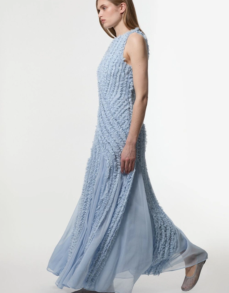 Embellished Ruffle Keyhole Cutout Woven Maxi Dress