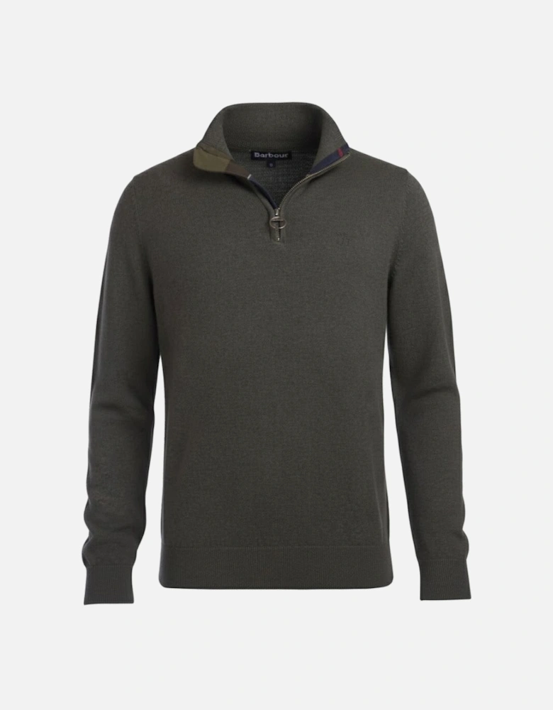 Cotton Mens Half Zip Jumper - Olive Marl
