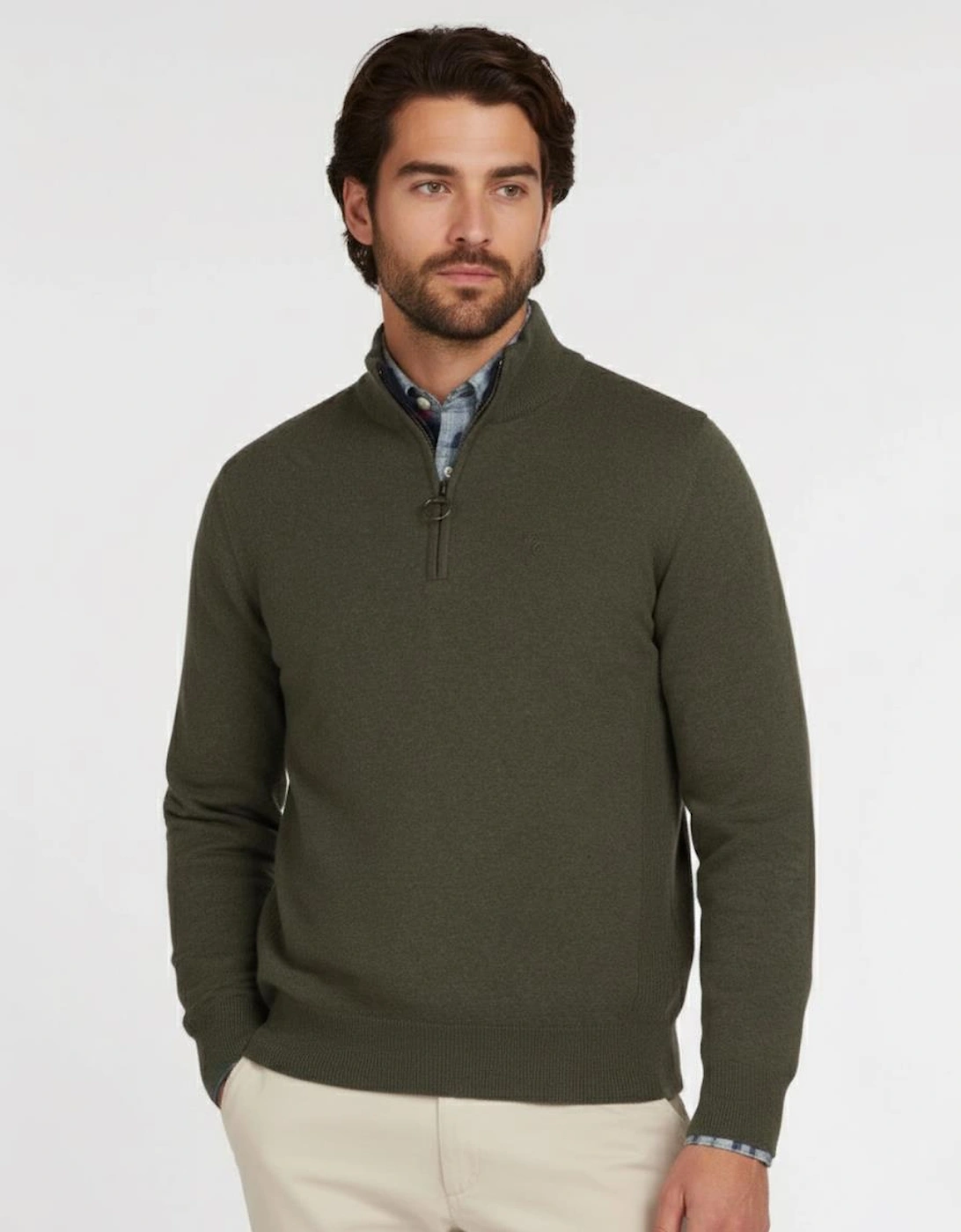 Cotton Mens Half Zip Jumper - Olive Marl