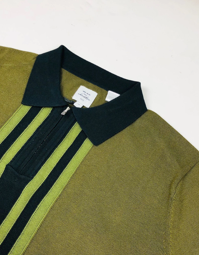 Max N Chester Black/Deep Moss Zip Knitted Polo Shirt