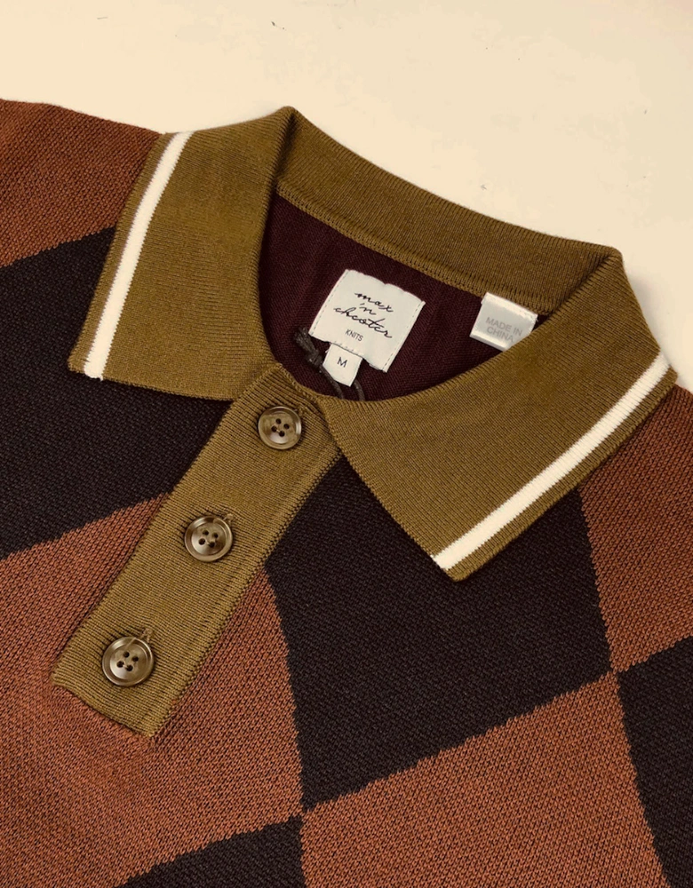 Max N Chester Navy/Deep Moss Knitted Polo Shirt