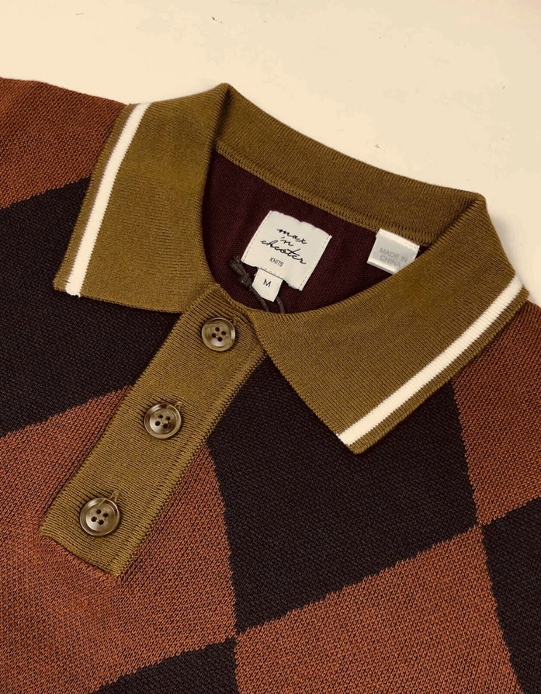 Max N Chester Navy/Deep Moss Knitted Polo Shirt