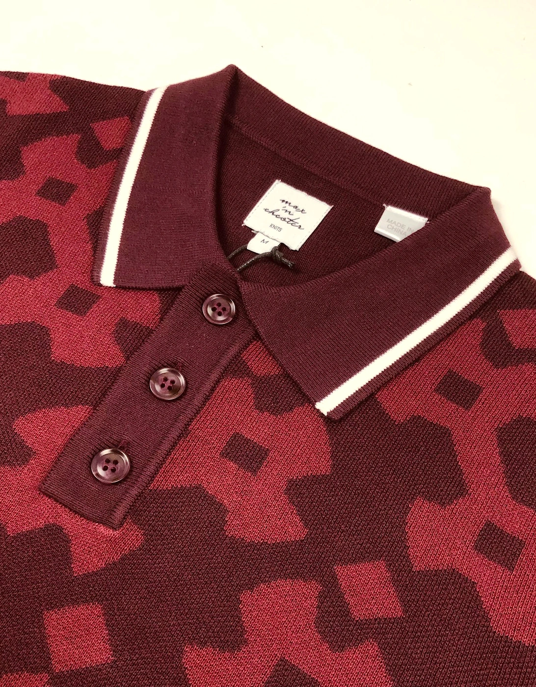 Max N Chester Wine Tasting/Burgundy Knitted S/S Polo Shirt