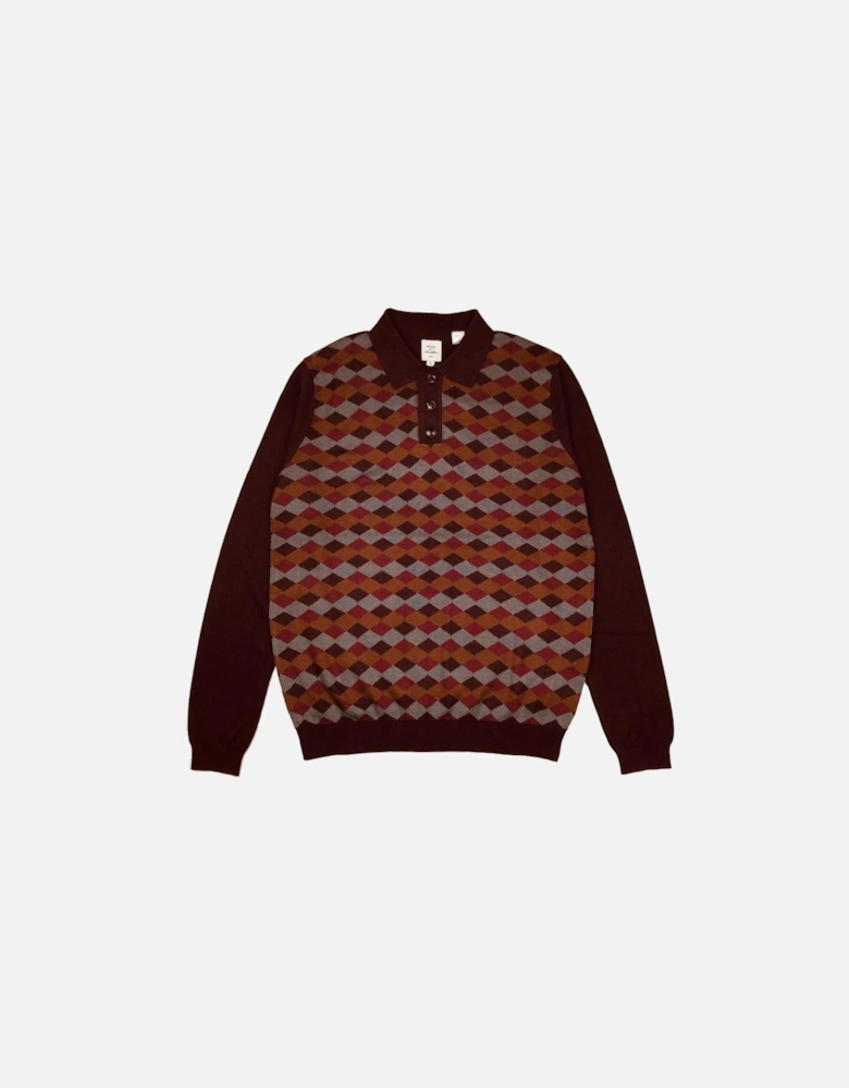 Max N Chester Wine Tasting/Burgundy Knitted L/S Polo Shirt