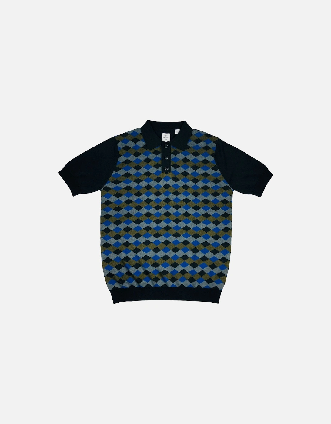Max N Chester Navy/Deep Moss Small Diamond Knitted Polo Shirt, 3 of 2