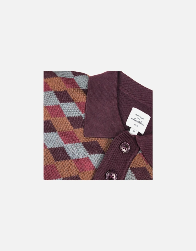 Max N Chester Wine Tasting/Burgundy Knitted L/S Polo Shirt