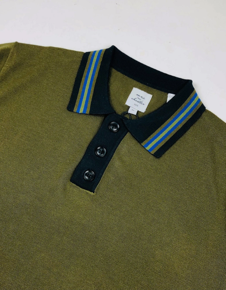 Max N Chester Deep Moss Knitted L/S Polo Shirt