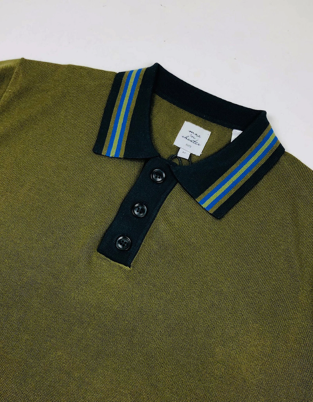 Max N Chester Deep Moss Knitted L/S Polo Shirt