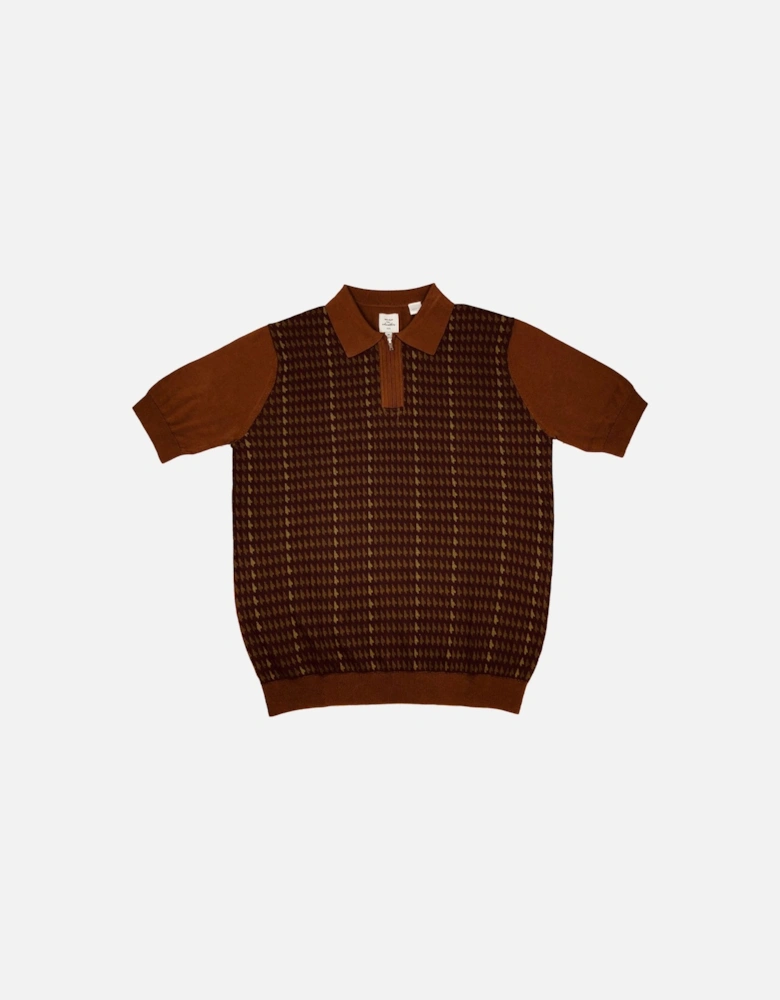 Max N Chester Brown/Deep Moss Zip Knitted Polo Shirt