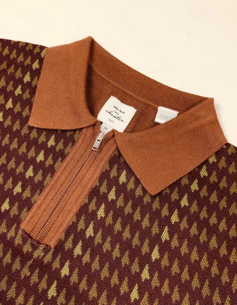 Max N Chester Brown/Deep Moss Zip Knitted Polo Shirt