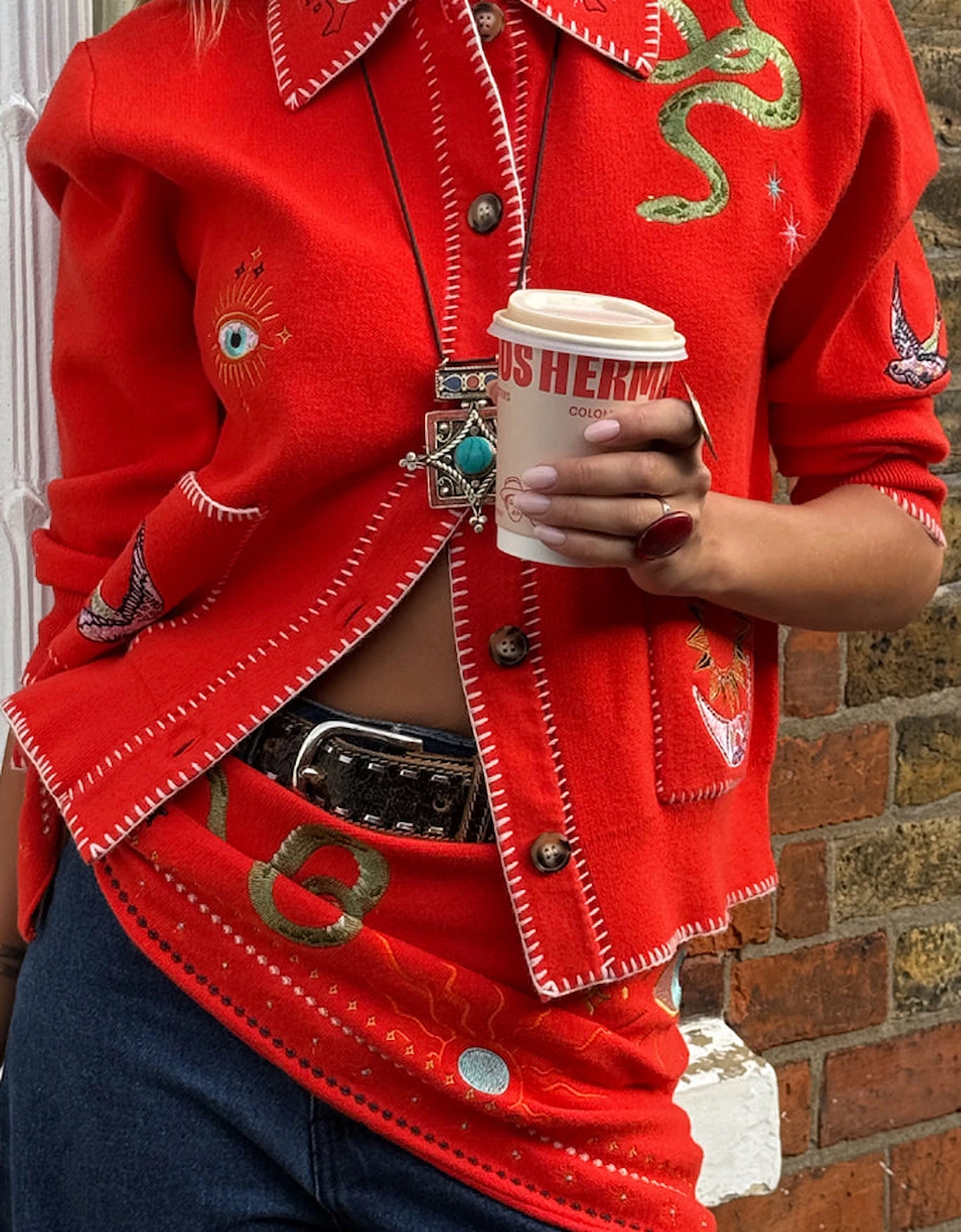 Red mystical cardigan with collar, 5 of 4