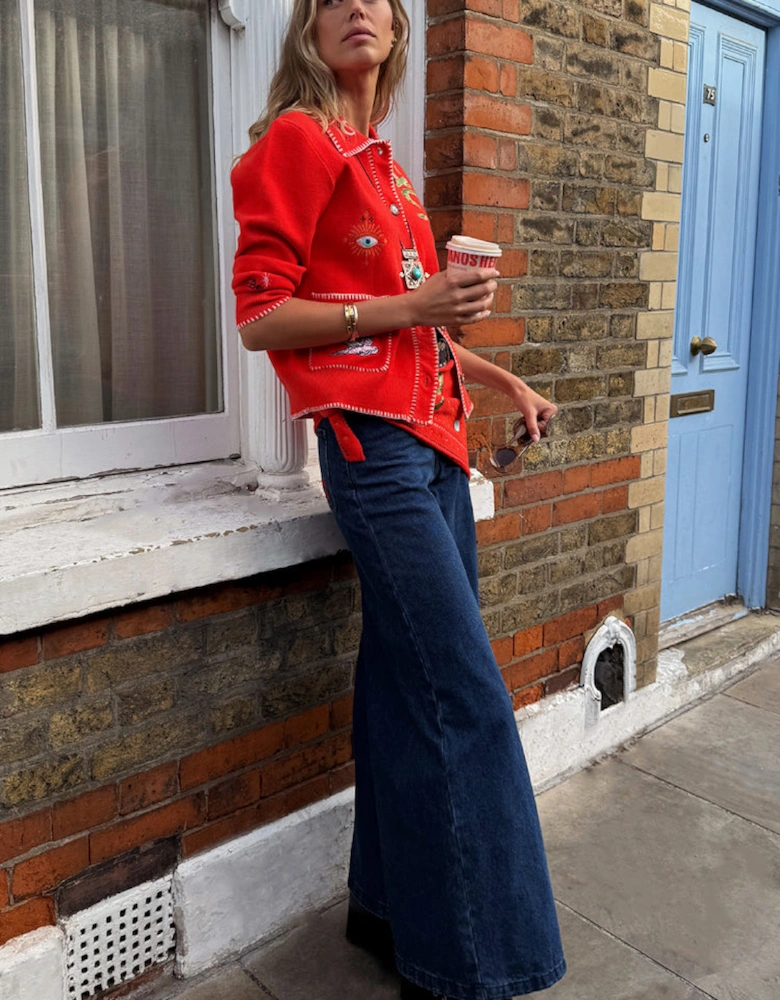Red mystical cardigan with collar