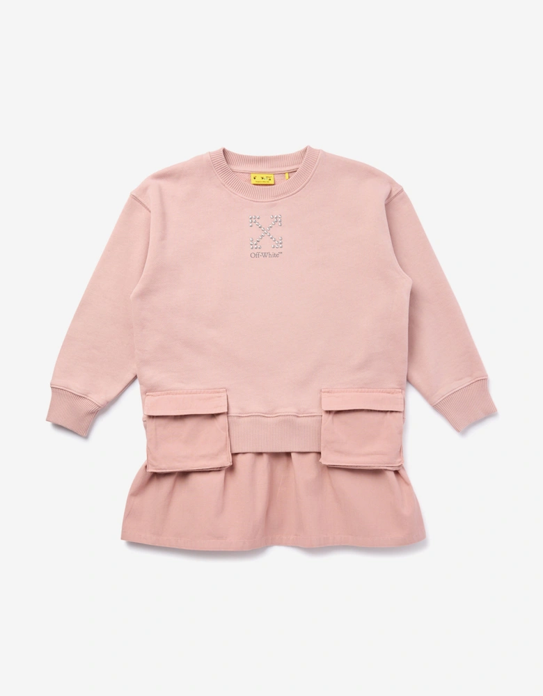 Girls Arrow Studs Cargo Dress in Pink