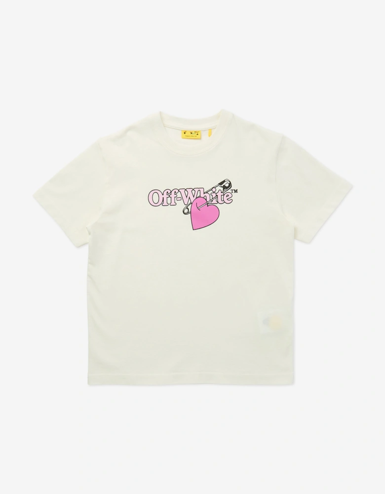 Girls Bookish Pop Heart T-Shirt in White