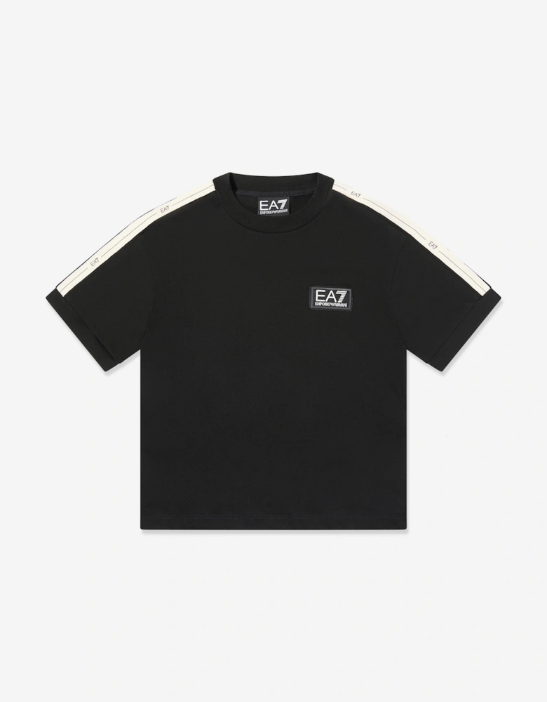 Emporio Armani Boys Train Logo Tape T-Shirt in Black