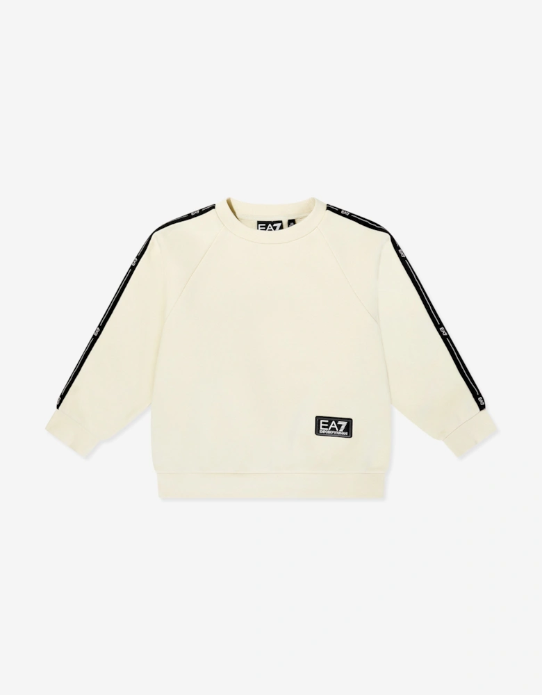 Emporio Armani Boys Train Logo Tape Sweatshirt in Ivory