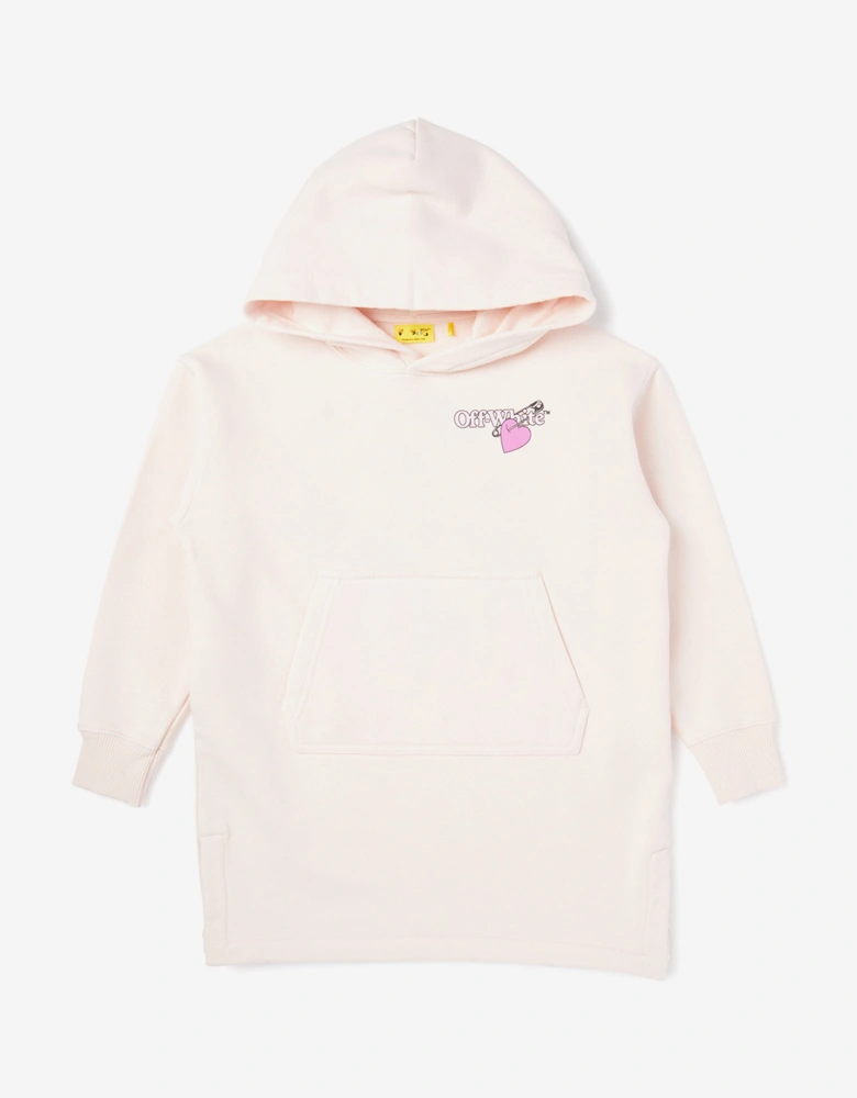 Girls Diagonal Pop Heart Hoodie Dress in Pink