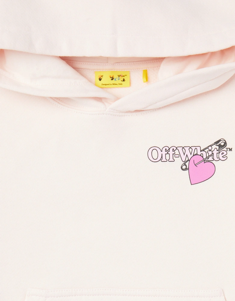 Girls Diagonal Pop Heart Hoodie Dress in Pink