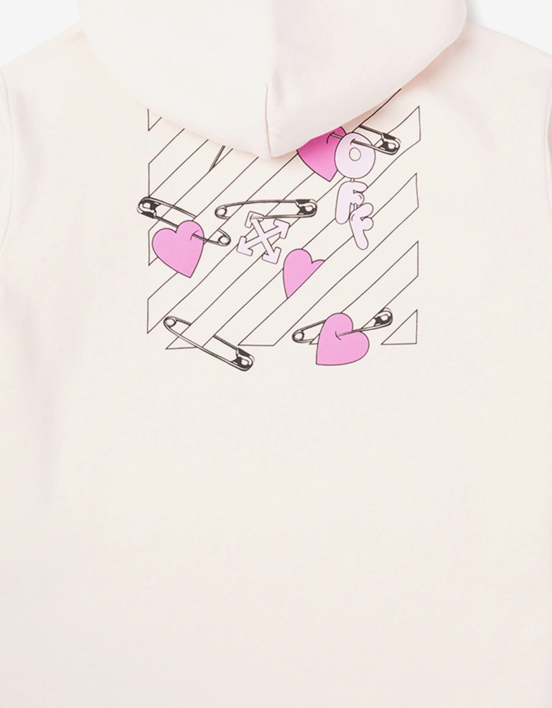 Girls Diagonal Pop Heart Hoodie Dress in Pink