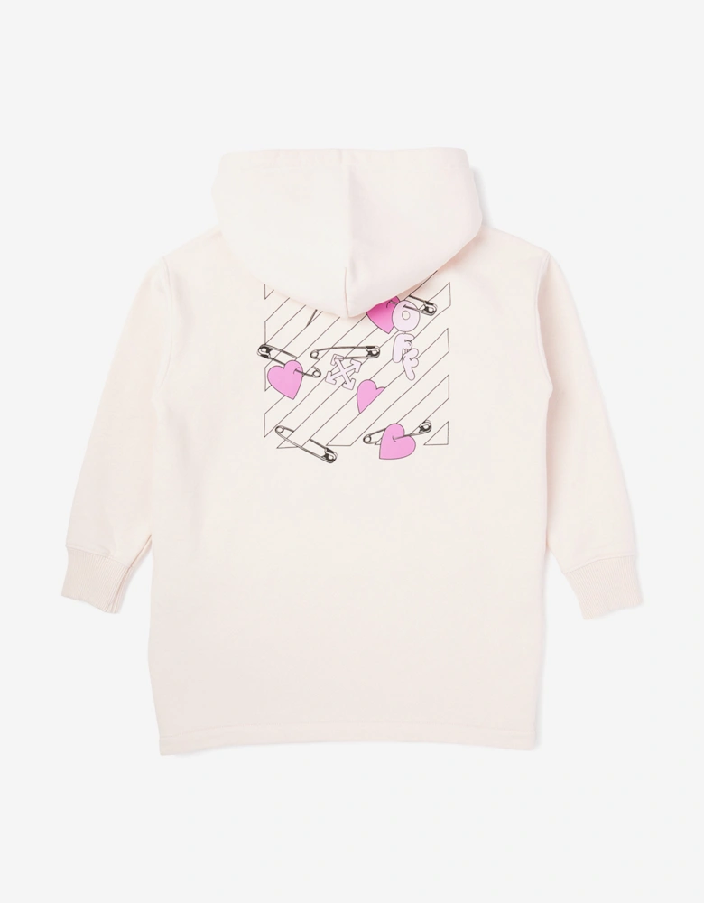 Girls Diagonal Pop Heart Hoodie Dress in Pink