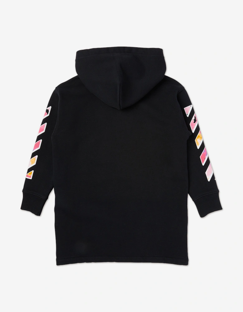 Girls Diagonal Watercolour Hoodie Dress in Black